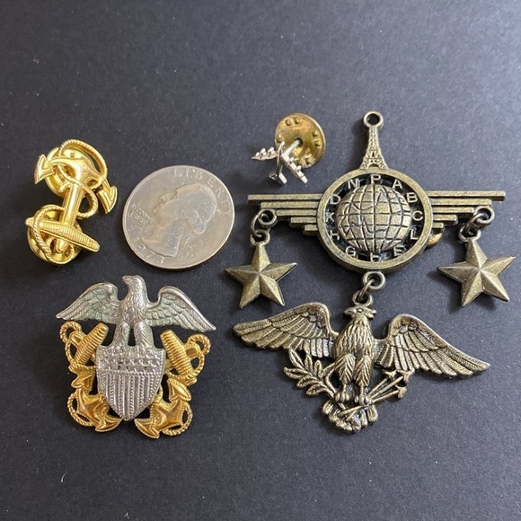 7 Military Pins Vintage Anchor, Planes, Eagles, Brass, Gold - Picture 10 of 10